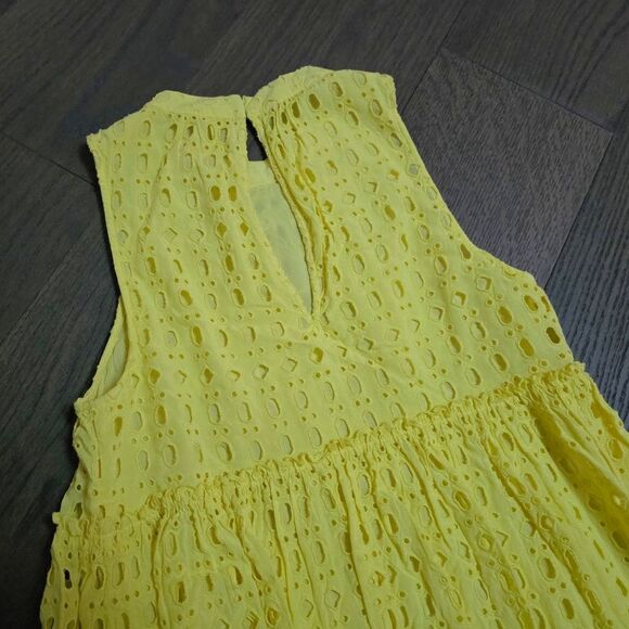 Lilly Pulitzer Indira Mock Collar Tiered Panel Eyelet Swing Dress Lemon Yellow - Picture 13 of 16